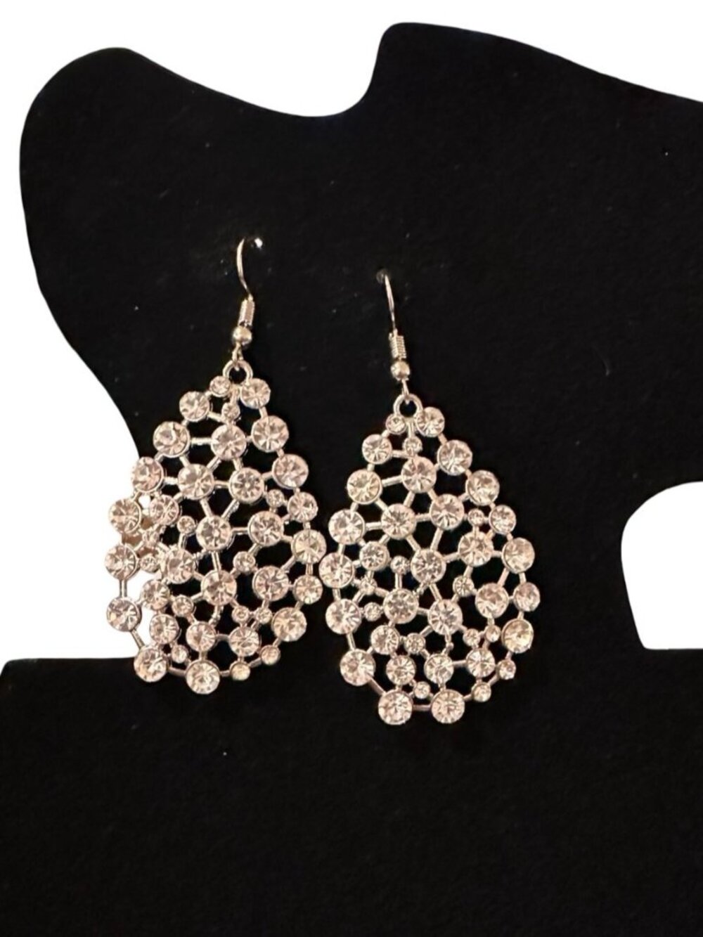 Crystal Drop Dangle Earrings Silver Tone Clear Simulated Stones 2.5 Inch NWOT